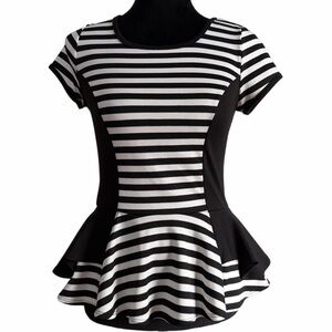 BCX- Black and White Striped Peplum Top (sz s) NWOT